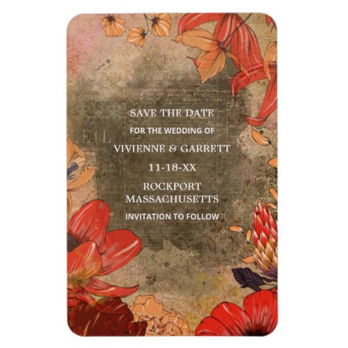 Modern Vintage  Fall Floral Save the Date Magnet