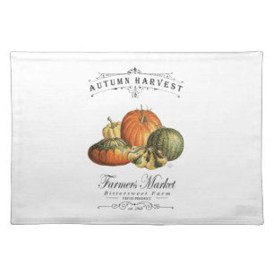 modern vintage fall gourds and pumpkin cloth placemat