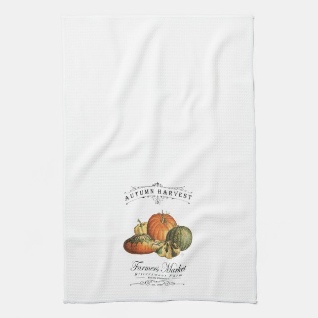 modern vintage fall gourds and pumpkin kitchen towel (Vertical)