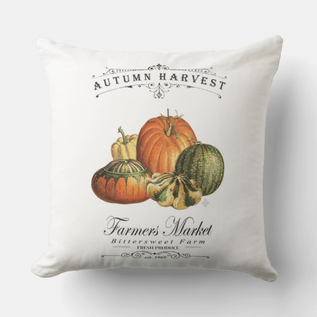 modern vintage fall gourds and pumpkin throw pillow (Front)