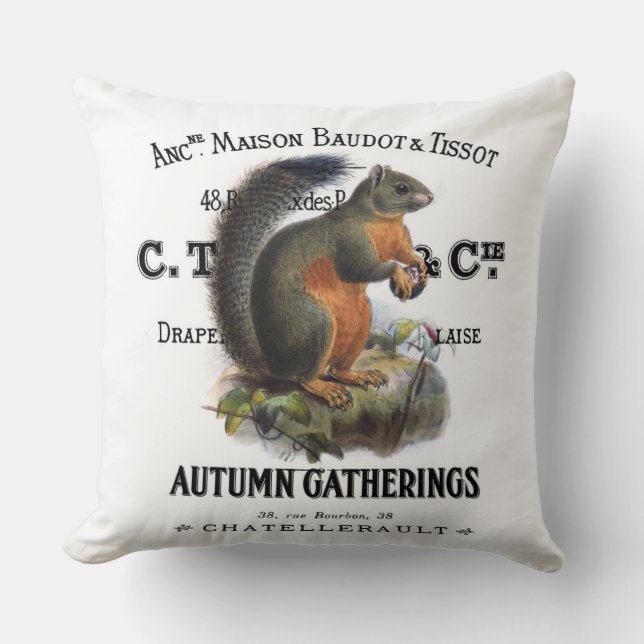 modern vintage fall squirrel throw pillow (Front)