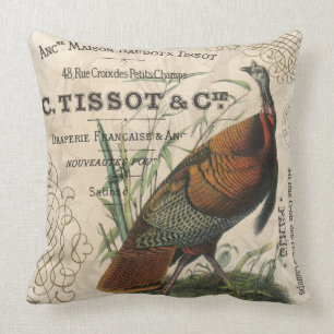 modern vintage fall wild turkey throw pillow