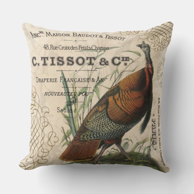 modern vintage fall wild turkey throw pillow (Front)