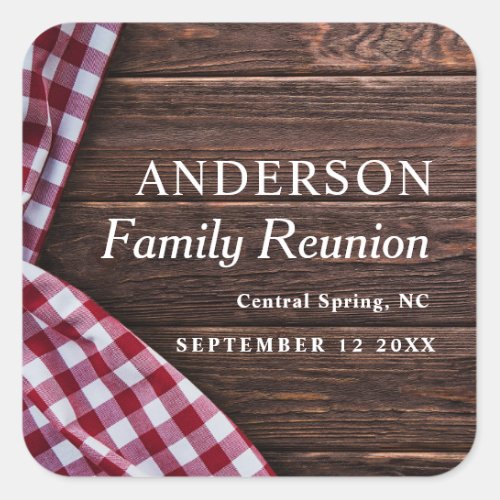 Modern Vintage Family Reunion Picnic BBQ Gingham Square Sticker