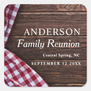 Modern Vintage Family Reunion Picnic BBQ Gingham Square Sticker