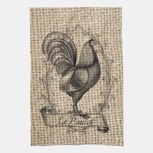 Modern vintage Farm Chicken french country rooster Kitchen Towel (Vertical)