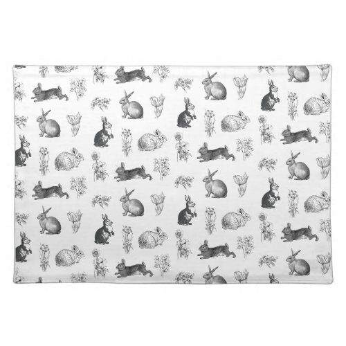 Modern vintage farmhouse Easter rabbits Cloth Placemat