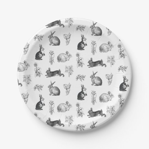 Modern vintage farmhouse Easter rabbits Paper Plates