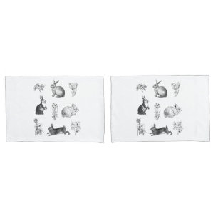 Modern vintage farmhouse Easter rabbits Pillow Case
