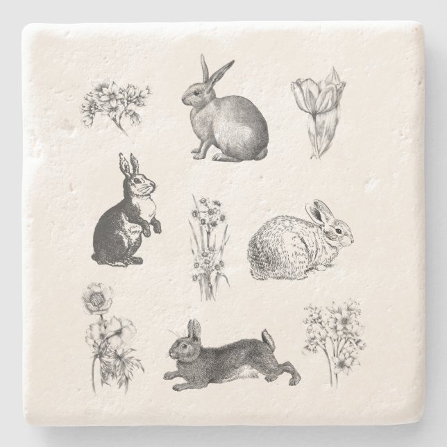 Modern vintage farmhouse Easter rabbits Stone Coaster (Front)