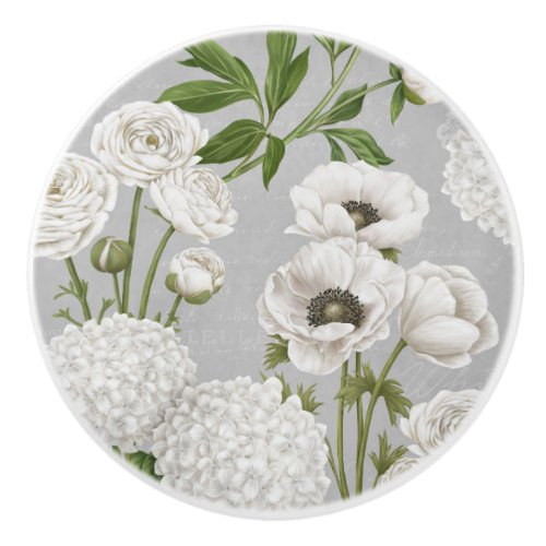 Modern Vintage Farmhouse white flower garden Ceramic Knob