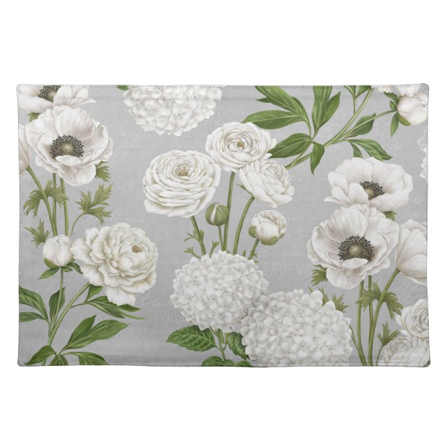 Modern Vintage Farmhouse white flower garden Cloth Placemat (Front)