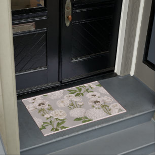 Modern Vintage Farmhouse white flower garden Doormat