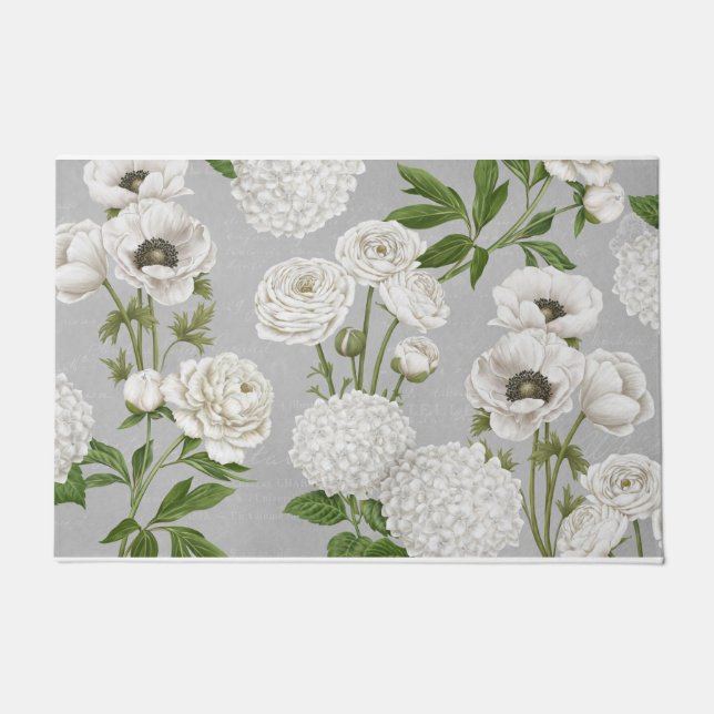 Modern Vintage Farmhouse white flower garden Doormat (Front)