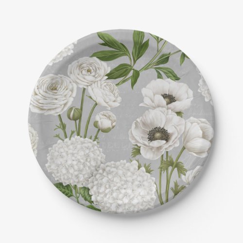 Modern Vintage Farmhouse white flower garden Paper Plates