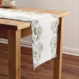 Modern Vintage Farmhouse white flower garden Short Table Runner