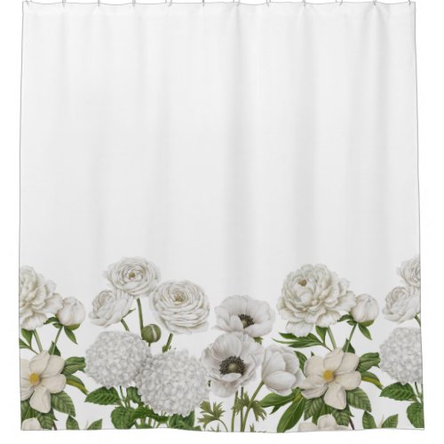 Modern Vintage Farmhouse white flower garden Shower Curtain