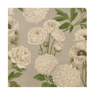Modern Vintage Farmhouse white flower garden Wood Wall Art
