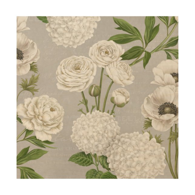 Modern Vintage Farmhouse white flower garden Wood Wall Art (Front)