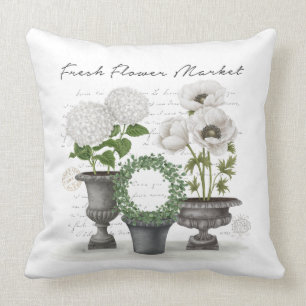 MODERN VINTAGE FARMHOUSE WHITE GARDEN THROW PILLOW