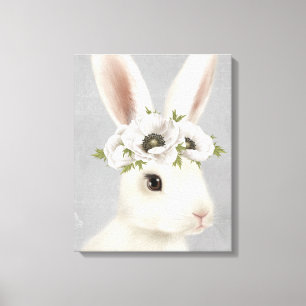 modern vintage farmhouse white rabbit canvas print