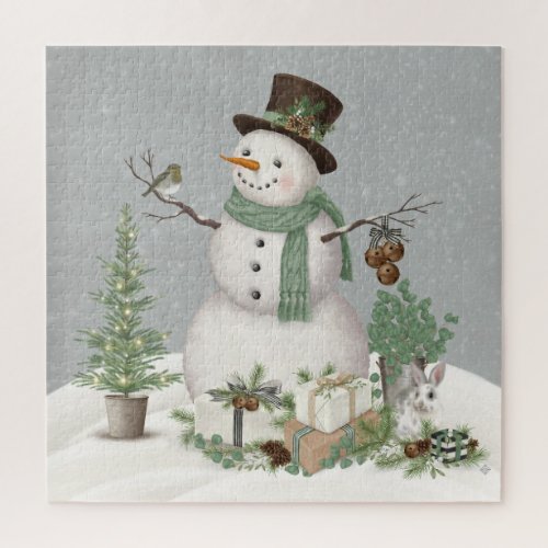 Modern vintage farmhouse winter snowman puzzle