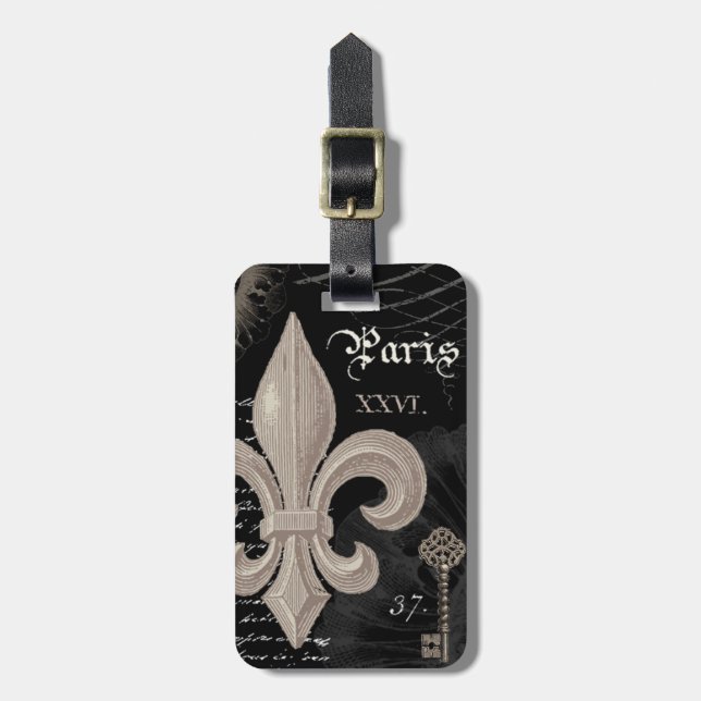 modern vintage fleur de lis luggage tag (Front Vertical)