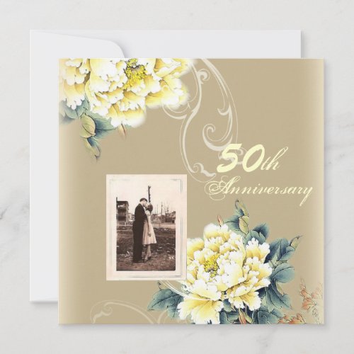 modern vintage floral 50th wedding anniversary invitation