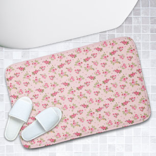 Modern Vintage Floral Bathroom Rose Pink Bath Mat