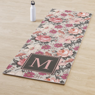 Modern Vintage Floral Blush Monogrammed  Yoga Mat