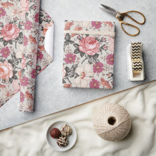 Modern Vintage Floral Blush  Wrapping Paper