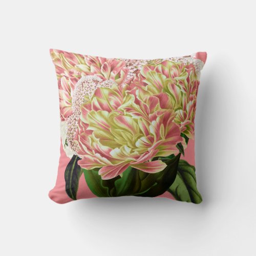 Modern Vintage Floral Botanical Watercolor Flowers Throw Pillow