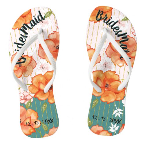 Modern Vintage Floral Bridesmaid Wedding Favor Flip Flops