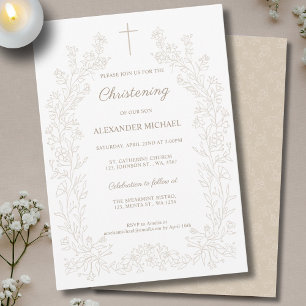 Modern Vintage Floral Christening Baptism Invitation