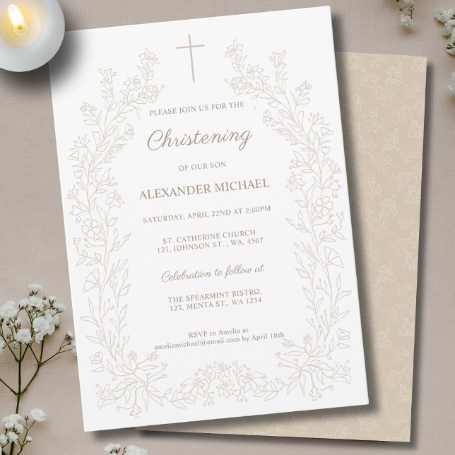 Modern Vintage Floral Christening Baptism Invitation (Creator Uploaded)