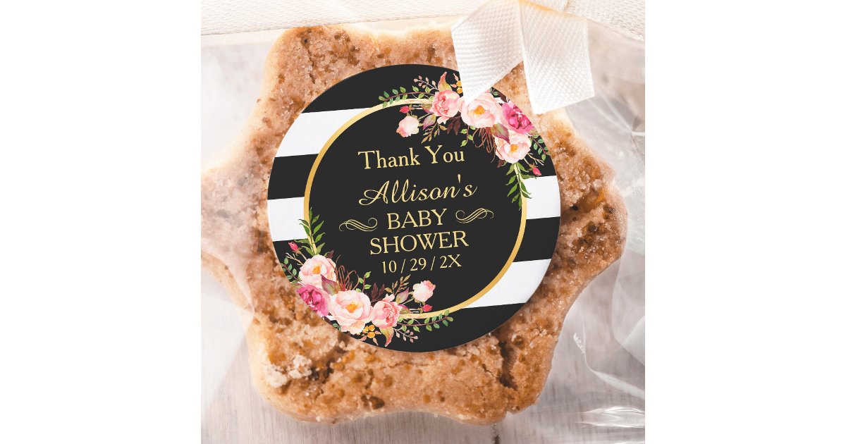 Modern Vintage Floral Decor Baby Shower Thank You Classic Round Sticker ...