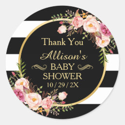 Modern Vintage Floral Decor Baby Shower Thank You Classic Round Sticker