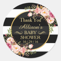 Modern Vintage Floral Decor Baby Shower Thank You Classic Round Sticker