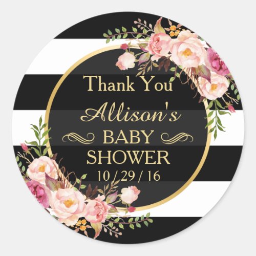 Modern Vintage Floral Decor Baby Shower Thank You Classic Round Sticker Modern Vintage Floral Decor Baby Shower Thank You Classic Round Sticker