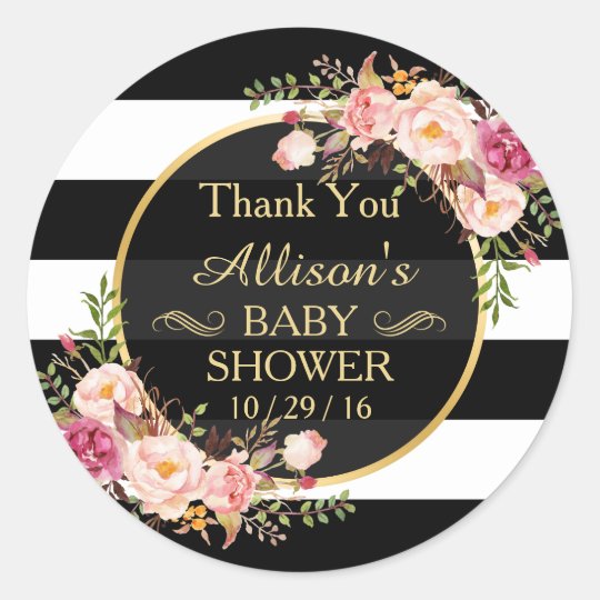 Modern Vintage Floral Decor Baby Shower Thank You Classic Round