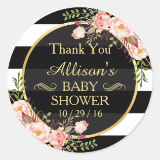 Modern Vintage Floral Decor Baby Shower Thank You Classic Round Sticker