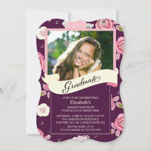 Modern Vintage Floral Graduation Invitation