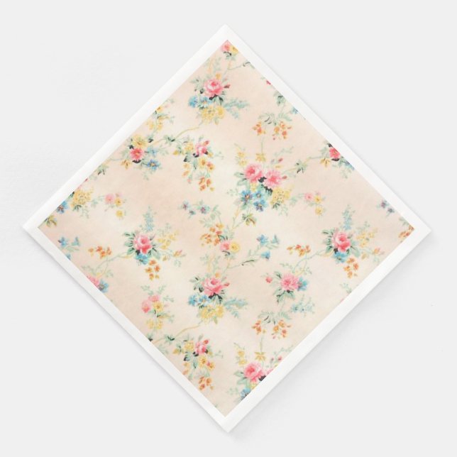 Modern Vintage Floral Paper Dinner Napkins (Corner)
