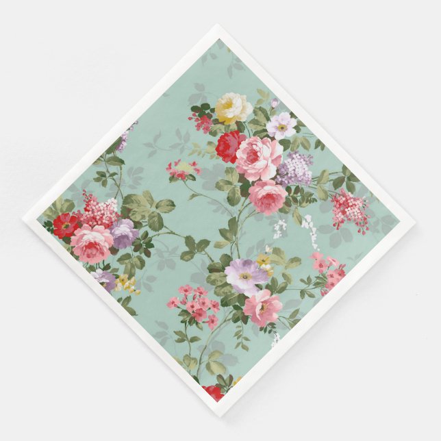 Modern Vintage Floral Paper Dinner Napkins (Corner)