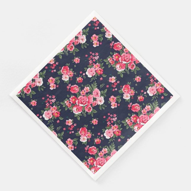 Modern Vintage Floral Paper Dinner Napkins (Corner)