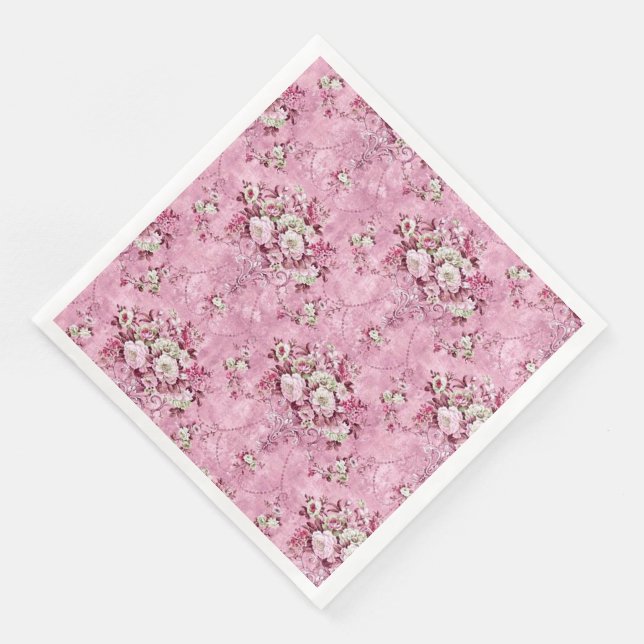 Modern Vintage Floral Paper Dinner Napkins (Corner)