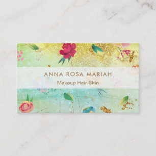 *~* Modern Vintage Floral Pattern Gold Glitter Business Card