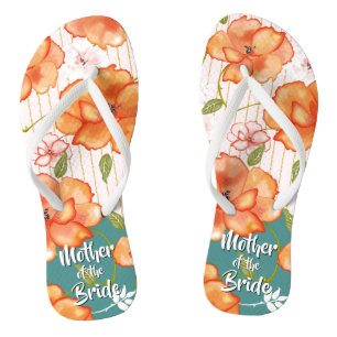 Modern Vintage Floral Roses Orange Wedding Favor Flip Flops