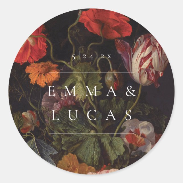 modern vintage floral wedding classic round sticker (Front)