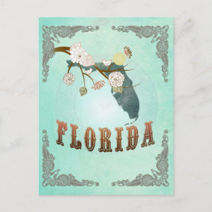 Modern Vintage Florida State Map – Turquoise Blue Postcard